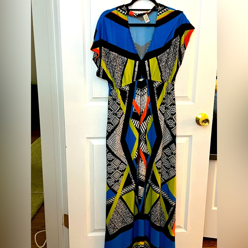 Multi-Colored Bright Patterned Maxi Dress